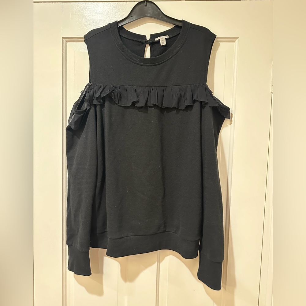 Halogen Black Ruffle Cold Shoulder Sweatshirt Top… - image 3